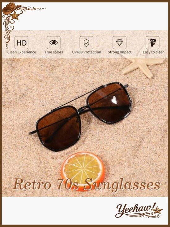 Retro Aviator Sunglasses for Women Men Vintage Square Metal Frame UV Protection main image 5